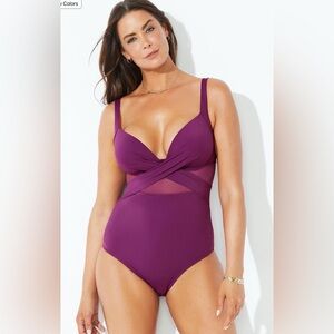 NWT- Cut Out Mesh Underwire One Piece Swimsuit